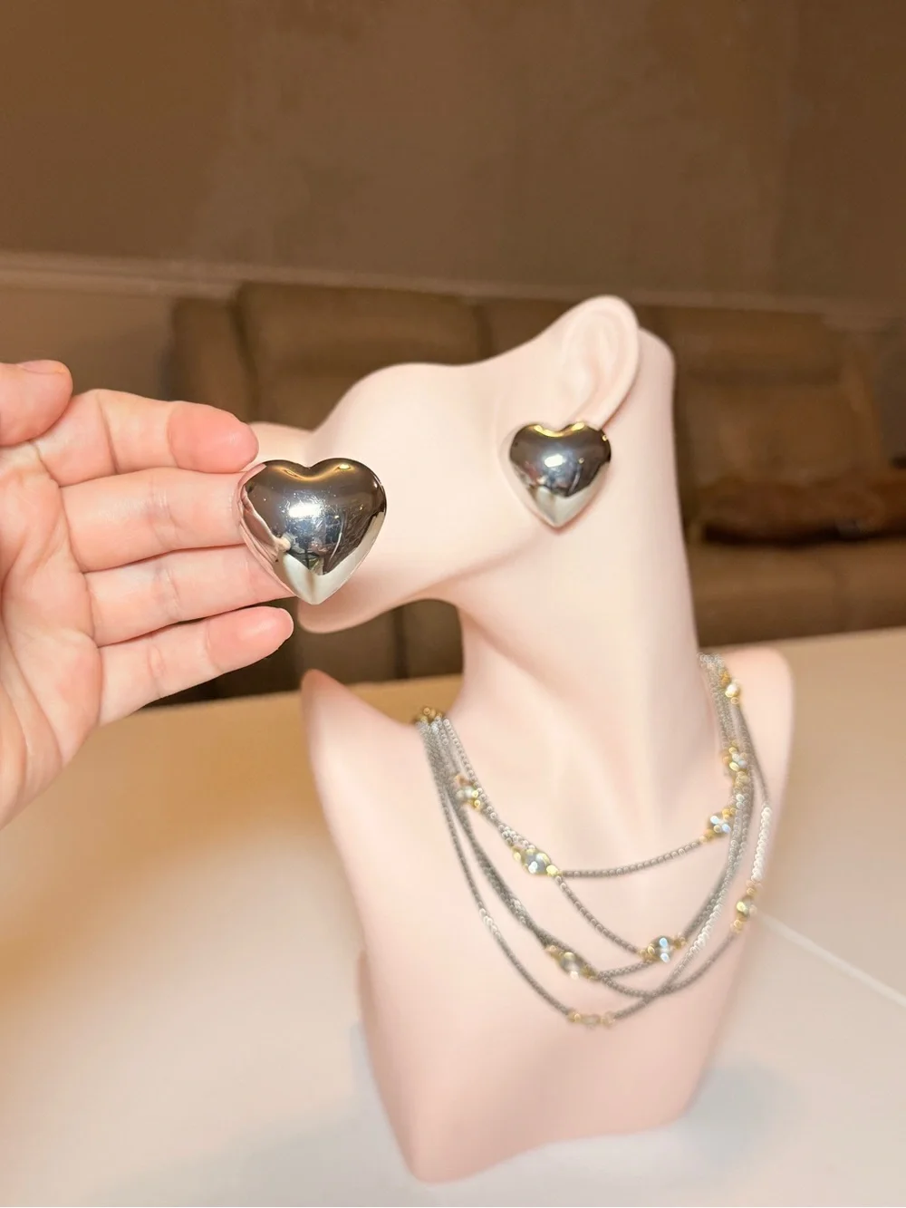 Silver Heart Stud Earrings